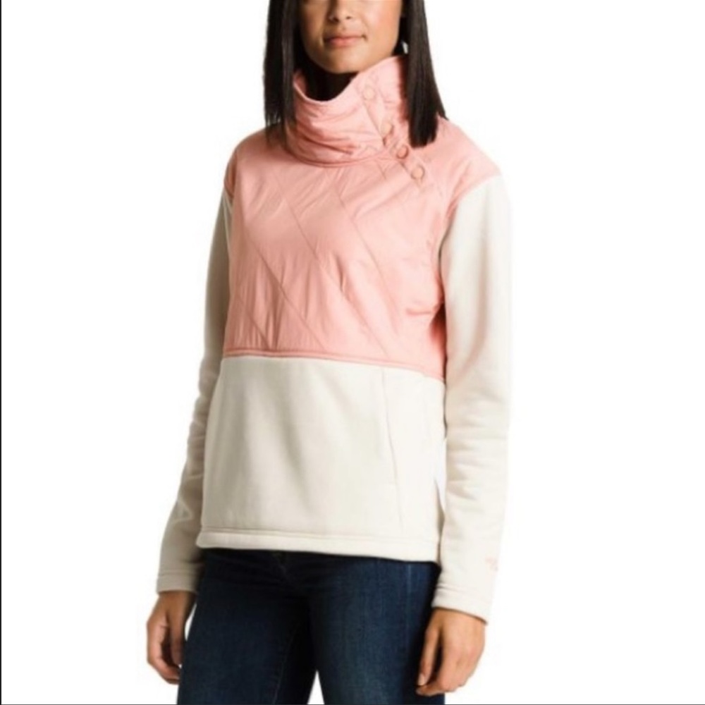 The North Face Rosie Sherpa Pullover Snap Fold Collar Pink Size Small